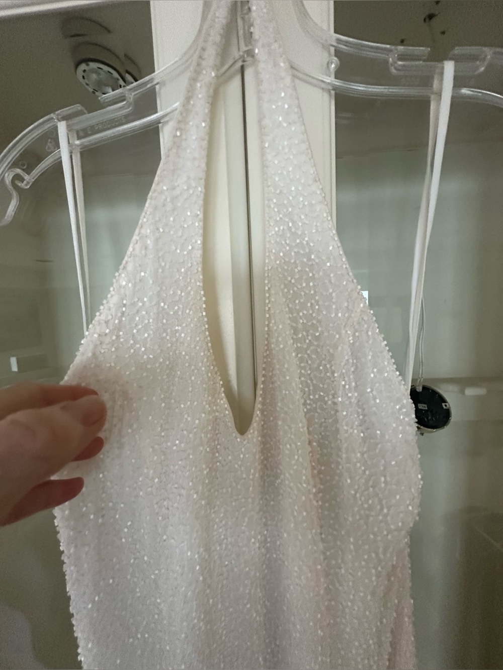 Elegant White 100% silk beaded Halter gown Never worn from “The Mint” on Melrose